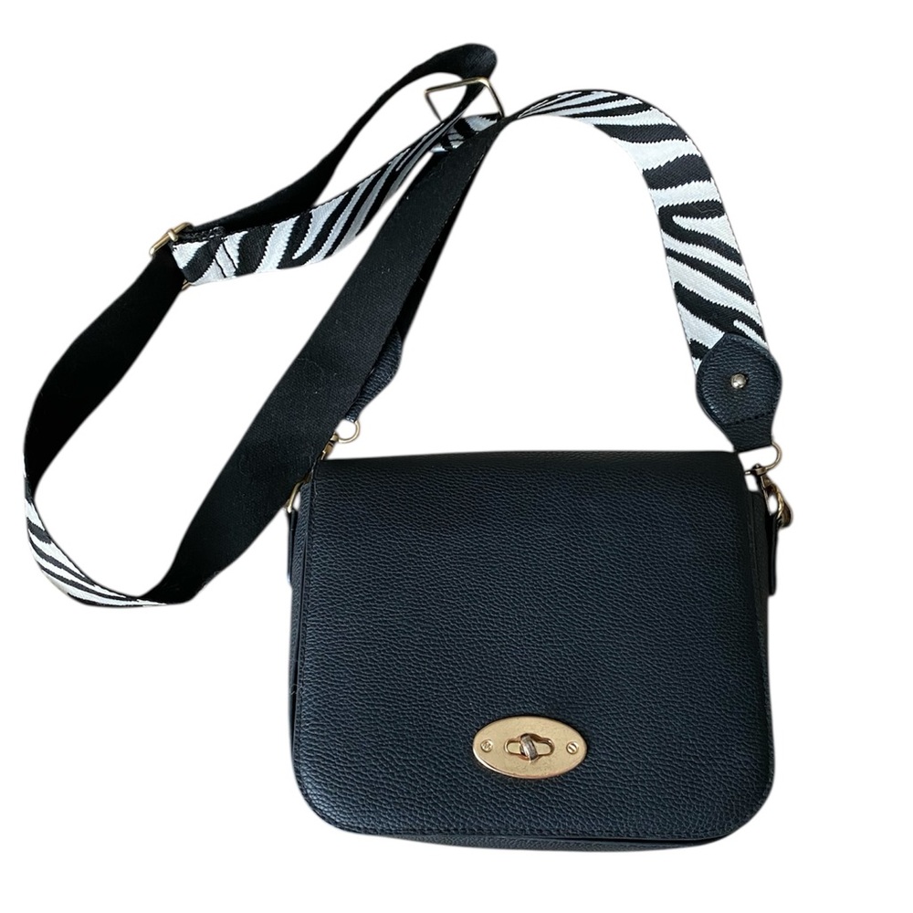 Black Crossbody Bag with Zebra Strap